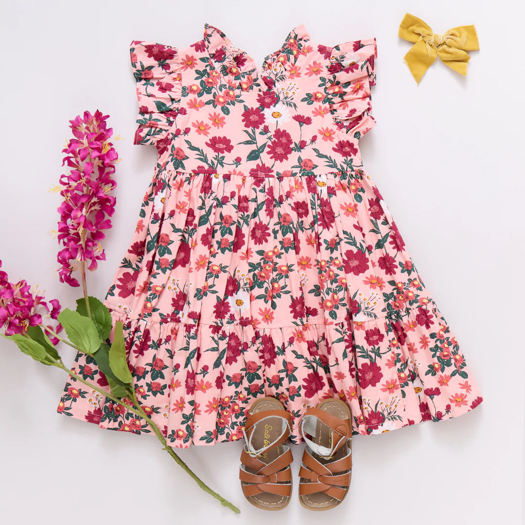 Pink Chicken -  Girls Jennifer Dress - Pink Daisy Floral