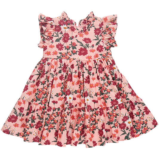 Pink Chicken -  Girls Jennifer Dress - Pink Daisy Floral