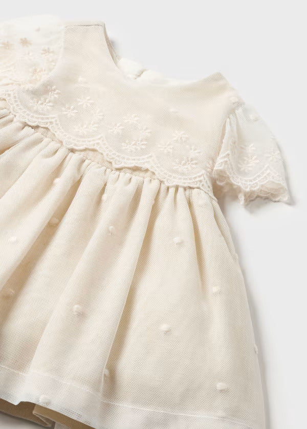 Mayoral - Ivory Embroidered tulle dress