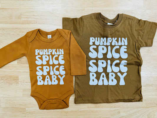 kins + noah co. - pumpkin spice, spice baby onesie & t-shirt