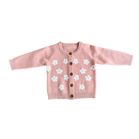 Babysprouts - Salmon Floral Knit Cardigan